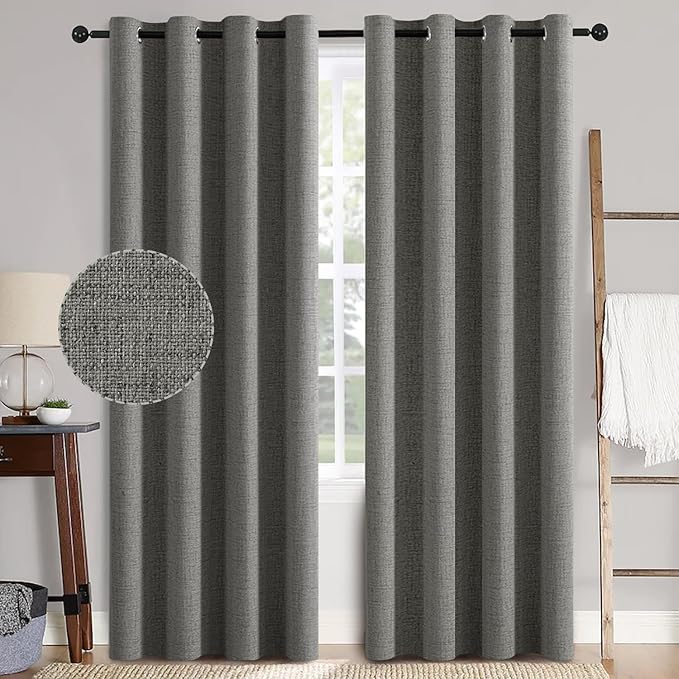 MIULEE Linen Texture Curtains for Bedroom Solid 100% Blackout Thermal Insulated Dark Grey Curtains Grommet Room Darkening Curtains/Draperies Luxury Decor for Living Room Nursery 52x72 Inch (2 Panels)