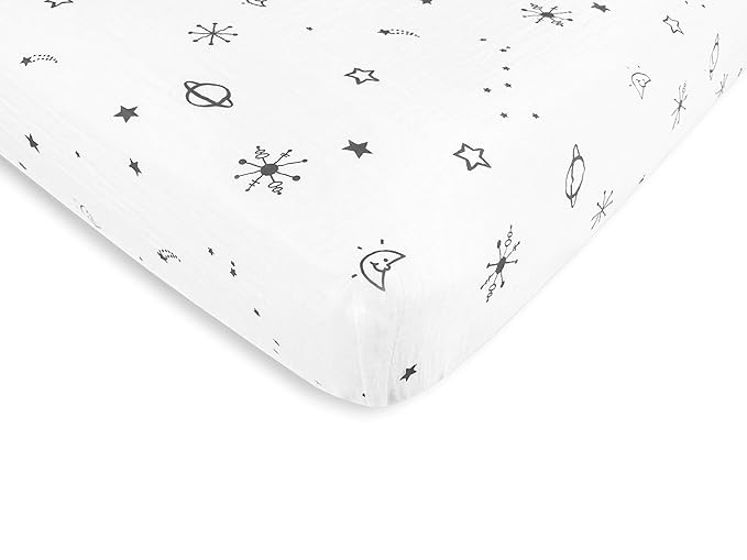 Amazing Baby Cotton Muslin Fitted Crib Sheet, Space, Soft Black, 52x28x6 Inch (Pack of 3)
