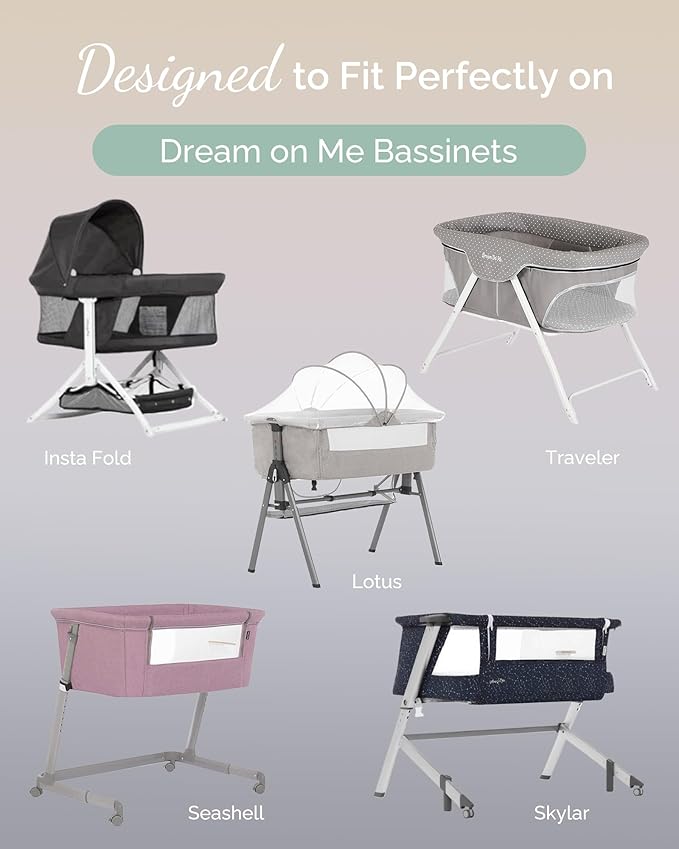 Bassinet Fitted Sheets for Dream on Me Traveler Portable Bassinet & Skylar, Seashell Bedside Sleeper - Buttery Soft, Premium Stretchy Jersey Knit Sheets - Navy + Grey + Cloud, 3 Pack