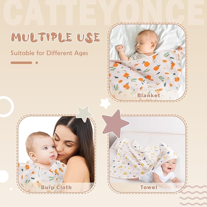 2 Pack Hooded Baby Bath Towels,Large 32"x 32",Cotton Baby Bath Towel with Hood for Infant Toddler and Kids, Soft and Absorbent,Unisex Baby Bath Essentials. (Strawberries/Oranges)