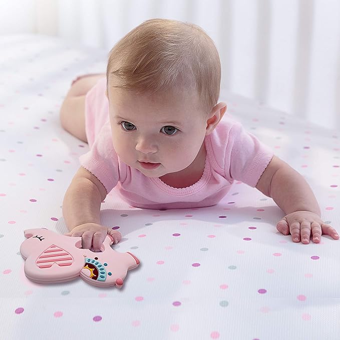 Bigspinach Soft Pink Elephant Teether Toy for Babies 3-6/6-12 Months Silicone Teething Toy Gift for Girls Gum Massager Anxiety Relief Items