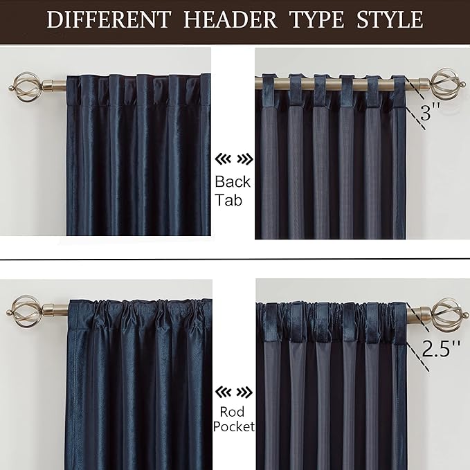 100% Full Blackout Navy Blue Velvet Curtains 63 inch Long for Living Room,Set of 2 Panels Liner Rod Pocket Back Tab Thermal Window Curtains Room Darkening Heavy Decorative Curtains Drapes for Bedroom