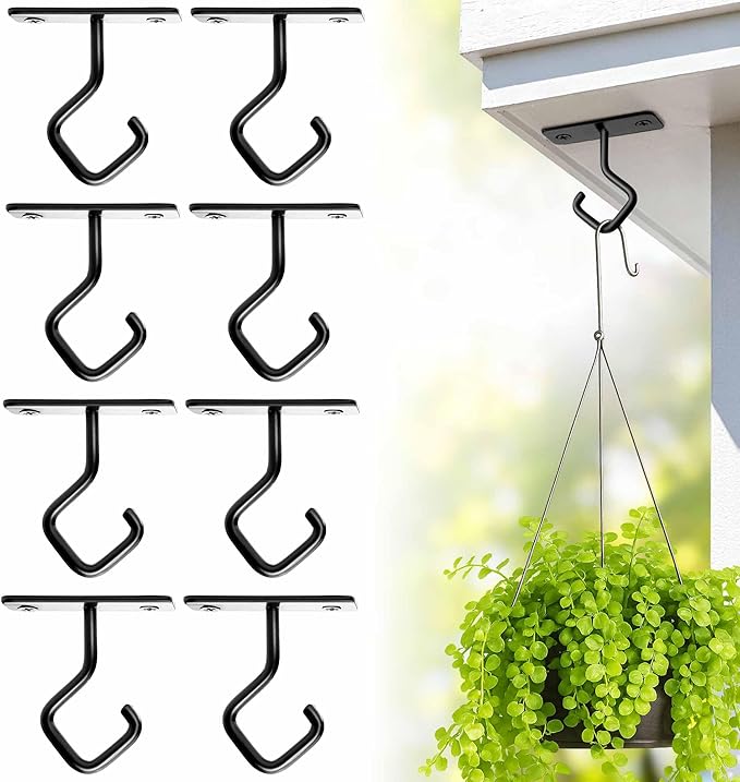 Ceiling Hooks for Hanging Plants - 2.5 Inch Iron Plant Bracket 8 Pack, Metal Plant Hanger Wall Hooks for Plants, Lanterns, Light, Wind Chimes, Indoor&Outdoor Decoration Black