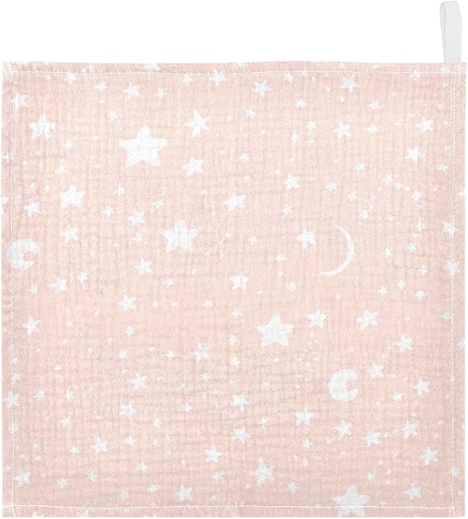 vvfelixl Moon Star Baby Burp Cloths, Baby Muslin Washcloths for Boys Girls, Cotton Baby Face Towel for Newborn Infants Soft and Absorbent 11.8 X 11.8 in, 5 Pack Pink