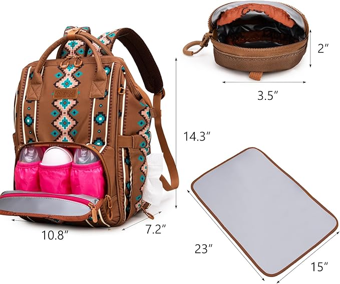 Montana West Wrangler Diaper Bag Backpack Aztec Travel Backpack Purses Western Multi-Function Baby Bags for Mom with Waterproof Insulated Pockets