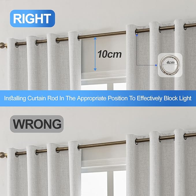 Linen 100% Blackout Curtains for Bedroom, Black Out Curtains 54 Inch Long, Room Darkening Curtains for Living Room, Long Curtain Grommets Drapes, Thermal Curtains(2 Panels, Off-White)