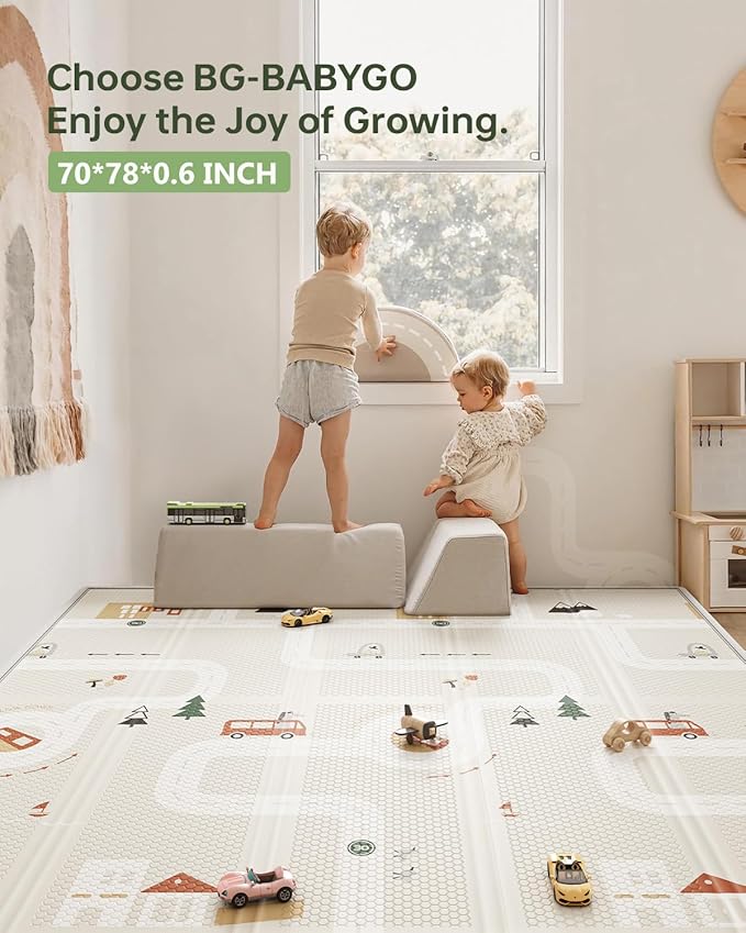 Baby Play Mat 50"*78" Foldable Foam Baby Play Mat for Floor Reversible Waterproof Playmats for Babies Boy and Toddlers Infants Edge Reinforcement Crawling Mat for Indoor&Outdoor&Travel