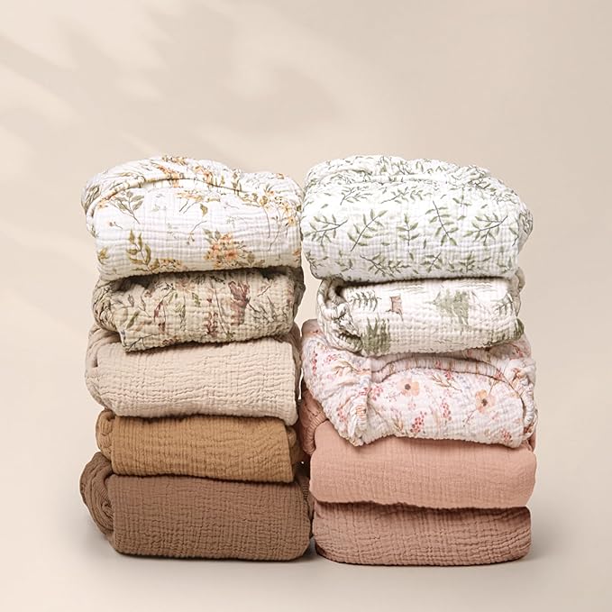 lulumoon Baby Crib Sheets Fitted: Soft Muslin Cotton Sheets for Standard Crib - Mocha Floral for Girls 2Pack