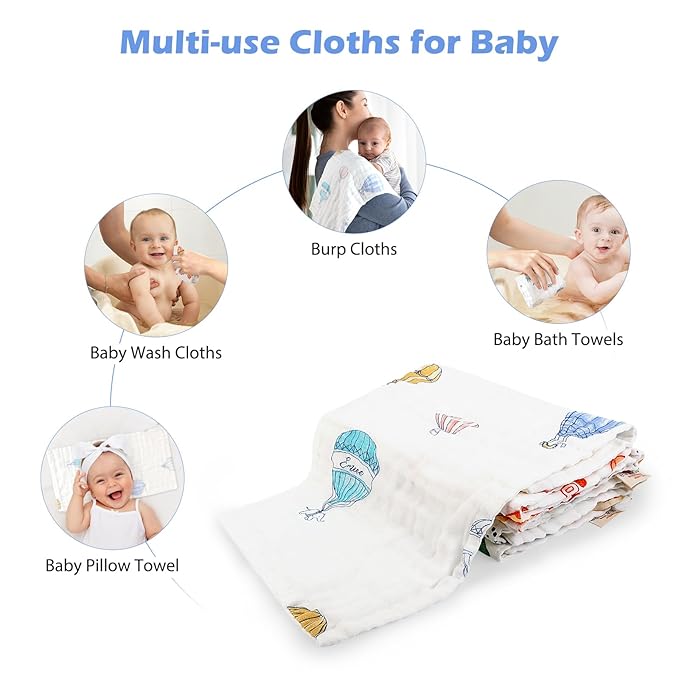 Maliton Muslin Burp Cloths for Baby Girl 6 Pack Large 20''x10'' 100% Cotton Burp Rags Absorbent and Soft 6 Layers Muslin Cloth Baby Boy Newborn Essentials Must Haves(Fairy Tale, Pack of 6)