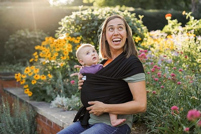 Sleepy Wrap Stretchy Ergonomic Baby Carrier Sling for Newborns to Toddlers - Hands-Free Lightweight Baby Wrap 7-35 lbs (Black)