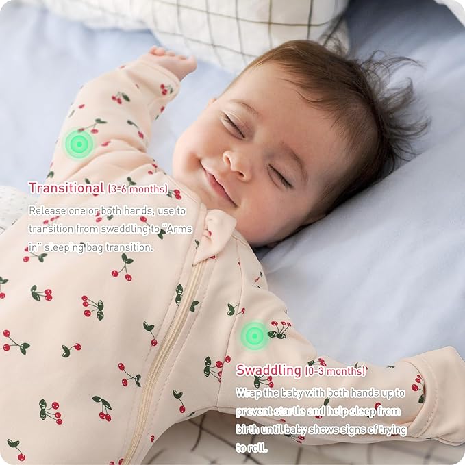 Transitional Swaddle Sack with Arms Up Length Sleeves and Mitten Cuffs 3-6 Months, Wearable Swaddling Blanket Sleeping Bag Cotton for Newborns Baby Boys Girls Sleep Sacks Snug Fit Calms Startle Reflex