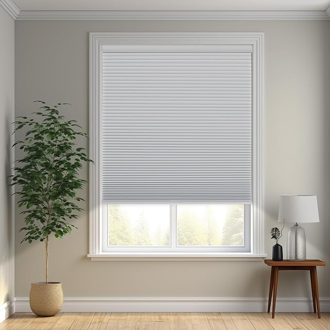 Changshade Cordless Cellular Shades, Light Filtering Honeycomb Shades for Windows, Pull Down Pleated Blinds, Easy to Install for Indoor Windows and French Doors,34.5" W x 64" H, White