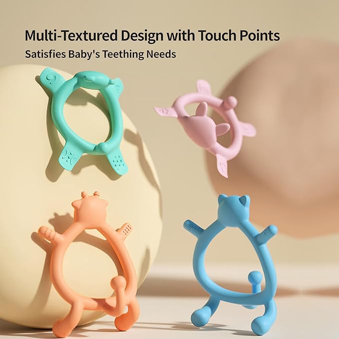 Pigeon Silicone Animal-Shaped Baby Teether, Blue Cat, 6M+, 1 Count – Multi-Textured Teething Relief Toys, Lightweight & Easy to Grasp