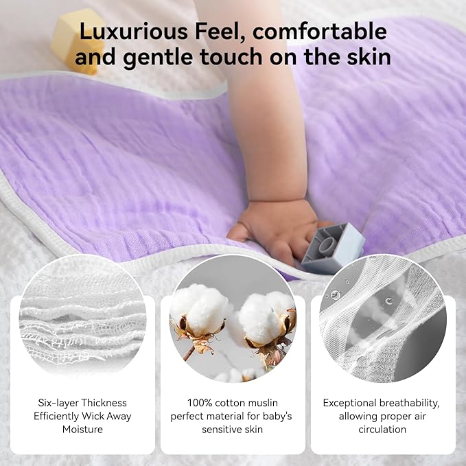 Synrroe Burp Cloths Large, Muslin Burp Cloths for Baby Girls, Pack of 4 Extra Absorbent and Soft Muslin, 6 Layers 20 by 10 Inches 100% Cotton (Pink-Purple 4 Pack)