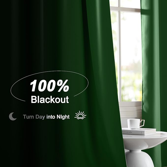 NICETOWN Forest Green Blackout Curtains, 2 Panels 52x84 Inches, Thermal Insulated & Energy Efficient Window Drapes for Bedroom & Living Room, Rod Pocket Back Tab, Full Shading for Light Sleepers