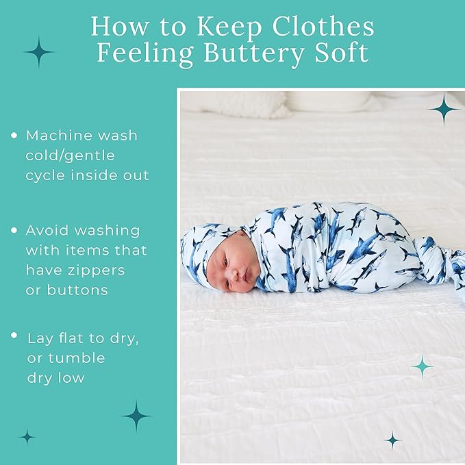 Posh Peanut Baby Swaddle Blanket & Beanie - Matching Newborn Swaddle Set, Doubles As Receiving Blanket or Nursing Cover (Sharks)