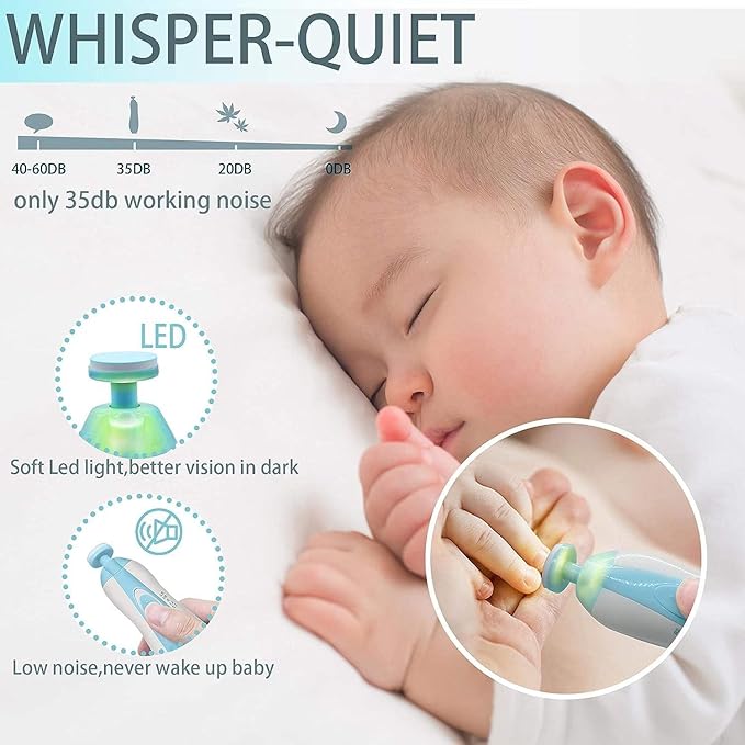 AVOA Baby Nail Trimmer Electric - Safe Quick Trim, No Cuticle Damage, LED Light, Quiet, Ergonomic, Baby Nail File Kit, Toddler Nail Clipper, Electric Nail File for Baby, Nail Filer, Blue