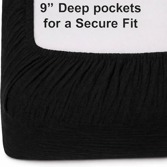 PET REJOIR 2 Pack Muslin Crib Sheets for Boys & Girl- Neutral Breathable Cotton Crib Mattress Sheets Fitted for Standard 28"x 52"- Nursery Décor No Slip Bed Sheets- Black & White