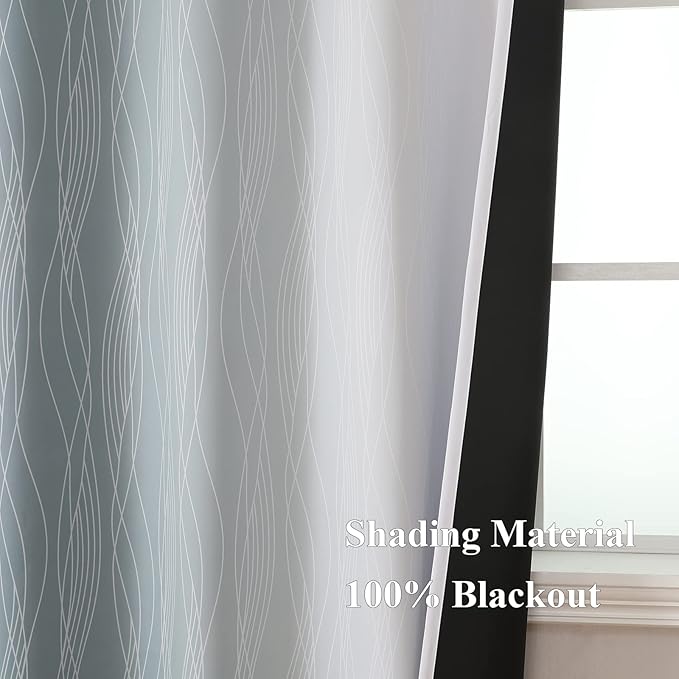 Estelar Textiler Stone Blue and Grayish White Blackout Curtains 108 Inches Long, Thermal Insulated Drapes for Bedroom, Full Light Blocking Energy Saving Long Curtains for Living Room,52Wx108L,2 Panels