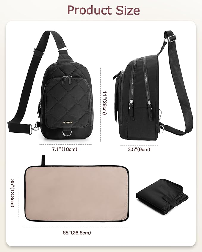 Mini Diaper Bag with Portable Changing Pad, Small Crossbody Diaper Purse with Wipe Pouch for Travel and Daily Use, Black (Empty Bag)