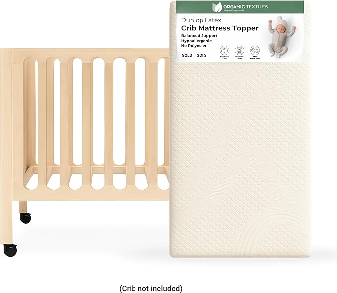 ORGANIC TEXTILES Organic Baby Mattress Topper with Organic Cotton Cover - GOLS/GOTS Certified - Breathable - 3" Cradle (36"x18")