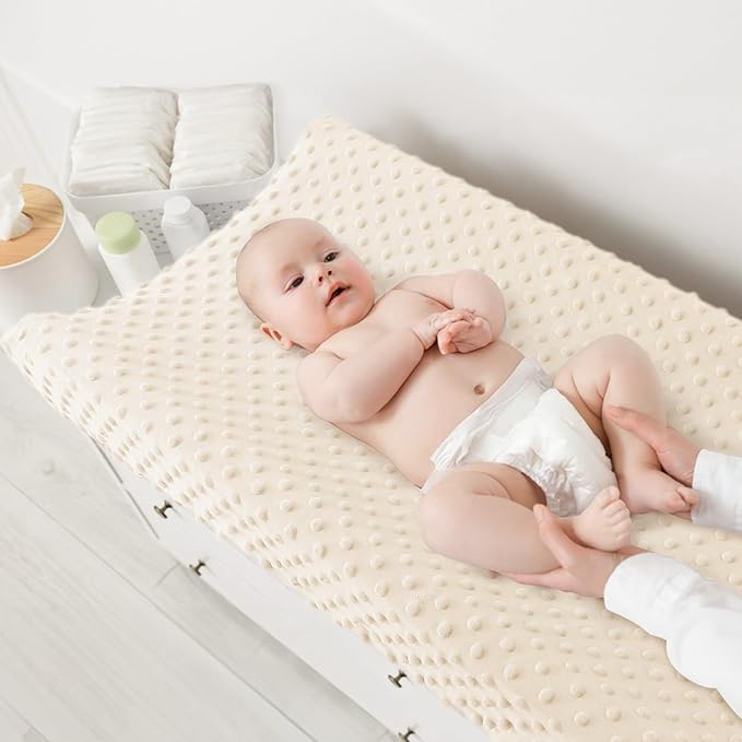 Susurration Changing Pad Covers 2Pack Minky Dots Plush Diaper Change Table Covers 33x17x7in Ultra Soft Changing Pad Sheets for Unisex Baby Girls Boys (Brown&Cream)