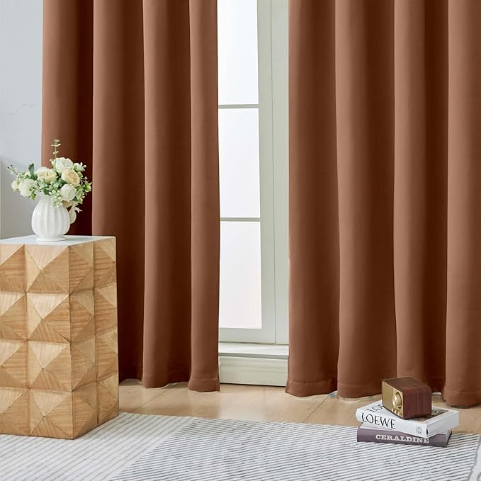 Aiyufeng Sun Baked Short Blackout Curtains for Bedroom 45 Inches Long 2 Panels Set, Solid Thermal Insulated, Energy Saving Window Treatment Curtains Blackout Drapes, W40 x L45 Inch, Sun Baked