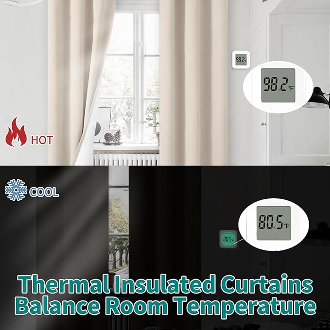 BGment Champagne Blackout Curtains for Bedroom 72 Inch Length, Thermal Insulated Window Curtains Soundproof Room Darkening Curtain Drapes for Living Room, Each Grommet Curtains 42 Inch Wide, 2 Panels