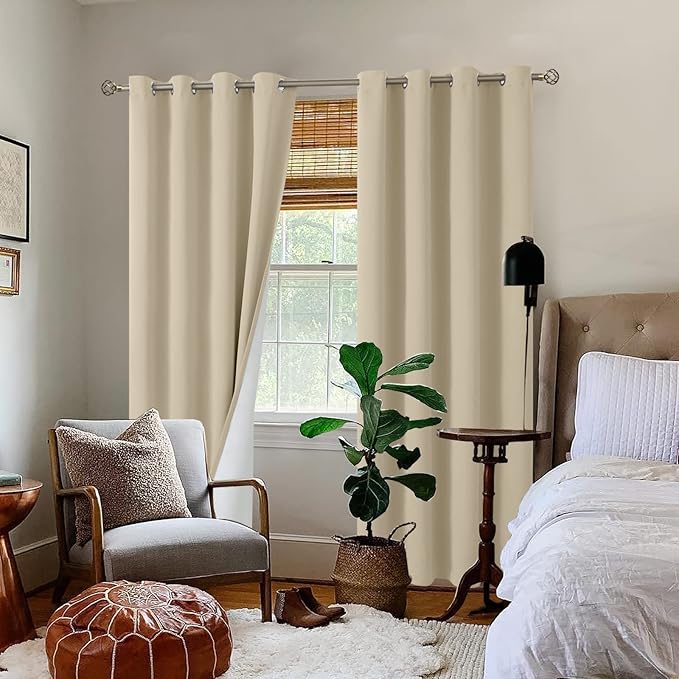 BGment Blackout Curtains for Bedroom 84 Inch Length 2 Panels Set, Thermal Insulated Bedroom Curtains Soundproof Room Darkening Window Curtain Drapes, Each Grommet Curtains 52 Inch Wide, Beige