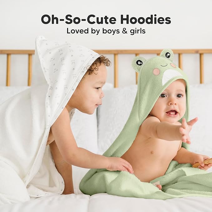 KeaBabies Hooded Baby Towel for Newborn - Viscose Derived from Bamboo Large Baby Bath Towels with Hood for Boys, Girls, Toddler, Extra Absorbent & Soft Newborn Bath Essentials (Frog, Petite)