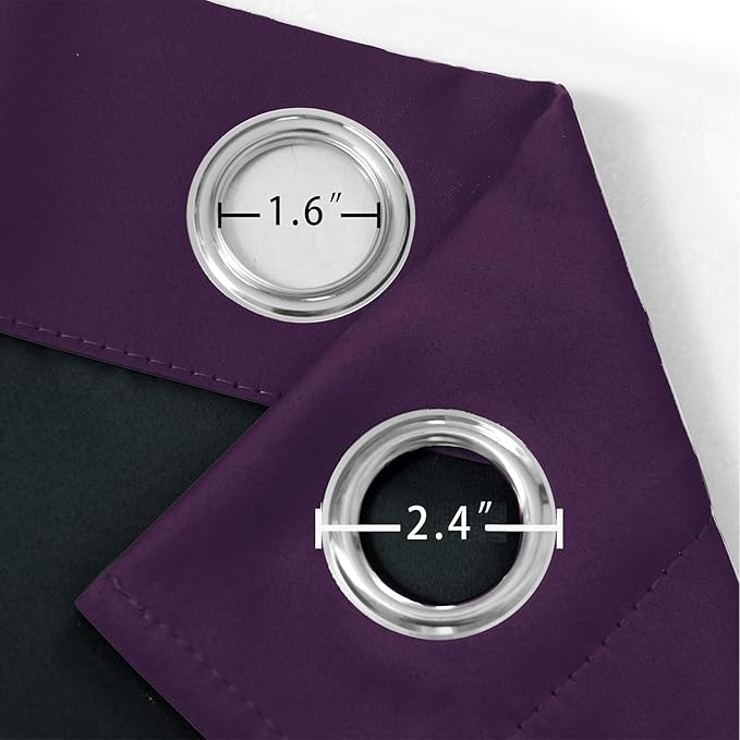 LEMOMO 100% Blackout Curtains 52 x 63 Inch Purple Curtains 2 Panels Darkening Thermal Insulated Bedroom Curtains