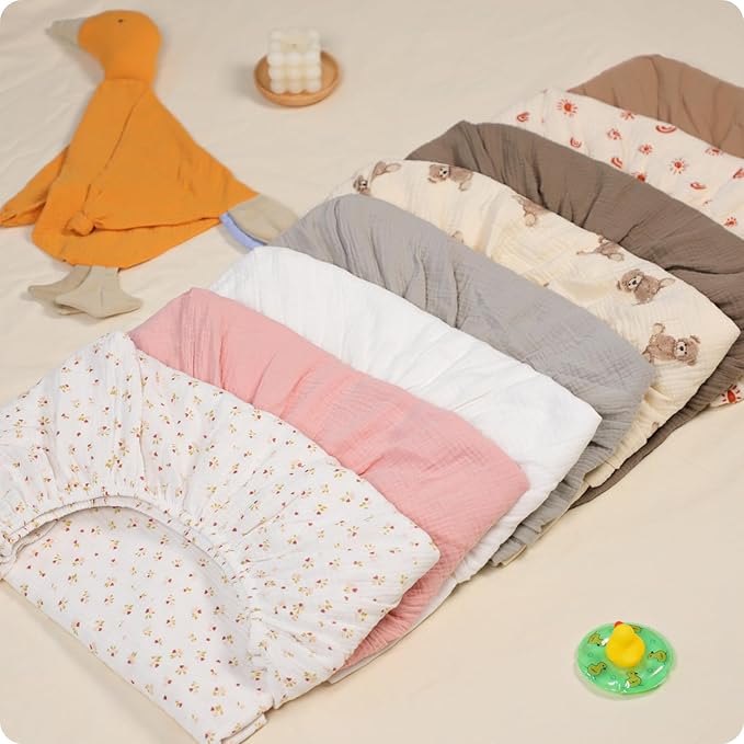 100% Organic Cotton 2 Pack 52x28 Inches Muslin Crib Sheets Fitted Crib Mattress Sheet for Baby Girls & Boys, Soft Boho Neutral Toddler Bed Sheets Fits Well Standard Size Crib Mattress 28x52 Inches
