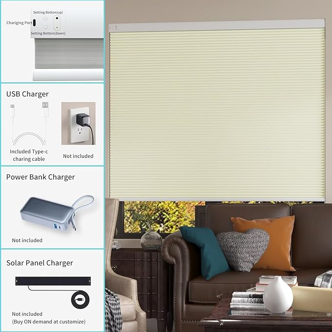 MYshade Motorized Cellular Shades - Smart Blinds Compatible with Alexa/Google Home/SmartThings, 100% Blackout Rechargeable Cordless Honeycomb Blinds, Custom-Size Auto Shades for Windows (Beige)