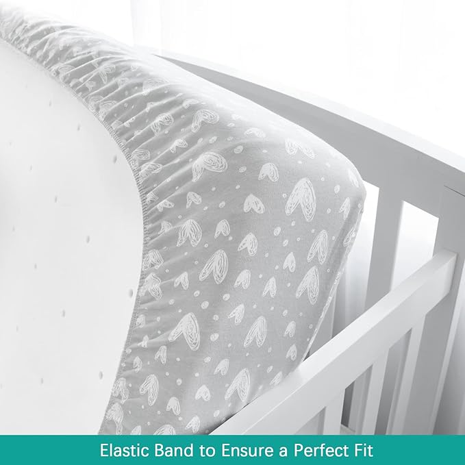 Waterproof Crib Sheets 2 Pack, 100% Cotton Crib Mattress Protector, Fitted Crib Sheet, Ultra Soft & Breathable Toddler Bed Cover for Boys and Girls, White & Grey Star Print