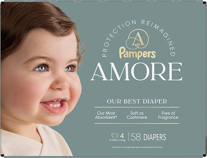Pampers Amore, Size 4 (15-34 lbs), 58 Count, Our Best Diaper