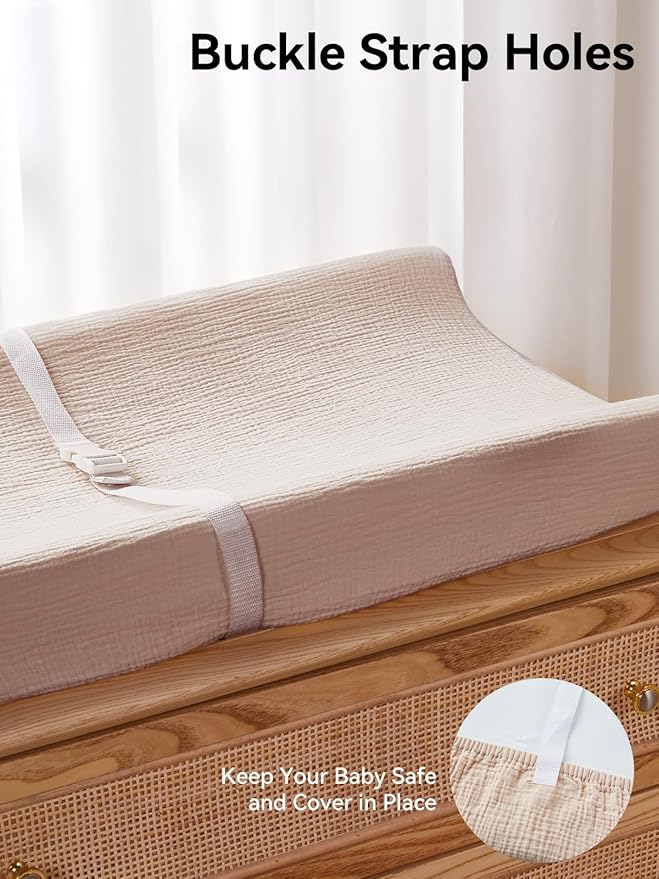 TILLYOU Muslin Changing Pad Cover for Baby Girls Boys, Soft and Breathable Cotton Diaper Changing Table Cover, 2 Pack(Brown&Light Brown)
