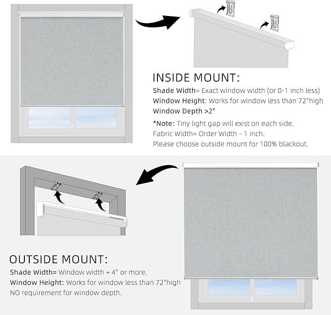 ChrisDowa Cordless 100% Blackout Roller Shade, with Striped Jacquard, Thermal Insulated, UV Protection Fabric, Total Blackout Blinds for Window, French Doors, Home and Office. Light Grey, 51"W x 72"H