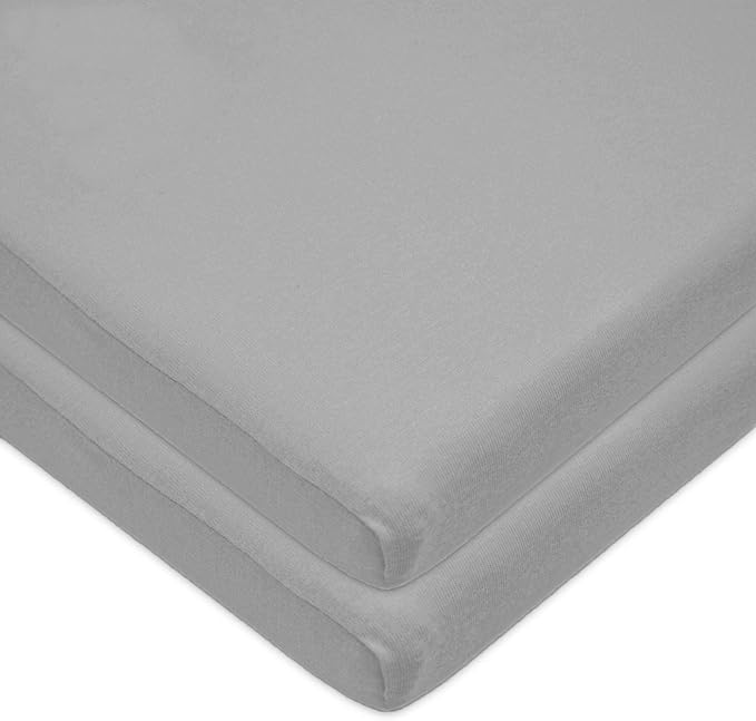 American Baby Company 15" x 33" Fitted Bassinet Sheet, 100% Natural Cotton Jersey Knit, Grey, Soft Breathable, for Boys and Girls, Pack of 2