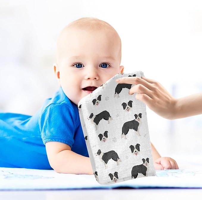 vvfelixl Baby Cotton Washcloths Border Collie Black Infants Bath Towel for Unisex Face Towels for Newborn, Natural Baby Wipes Delicate Skin, 11.8 X 11.8 inch, one sizex5