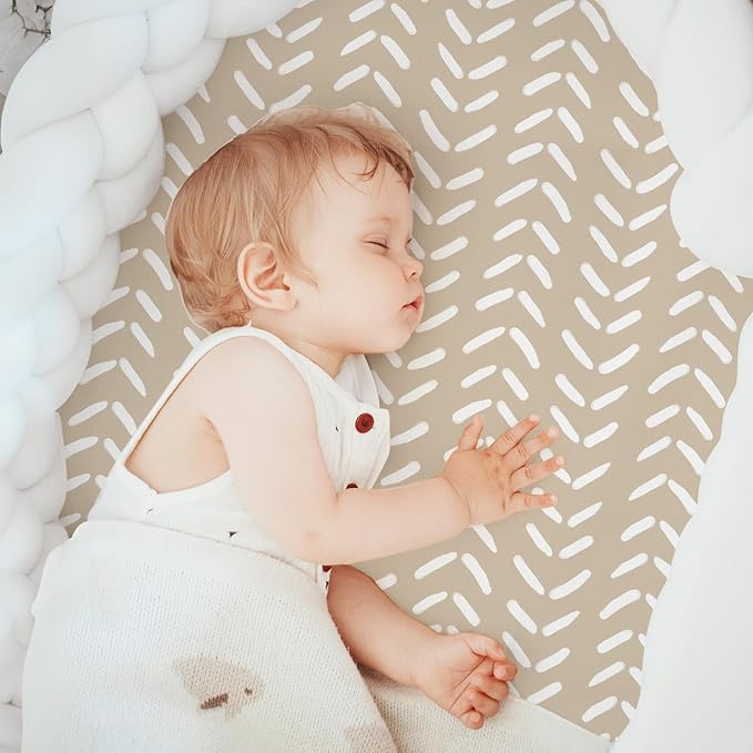 3 Pack Stretchy Bassinet Sheets for Baby Girl Boy, Soft Breathable Baby Bassinet Mattress Sheets Fit for Hourglass Oval Cradle, Moses Basket Rectangle Mattress (Brown Rainbow)