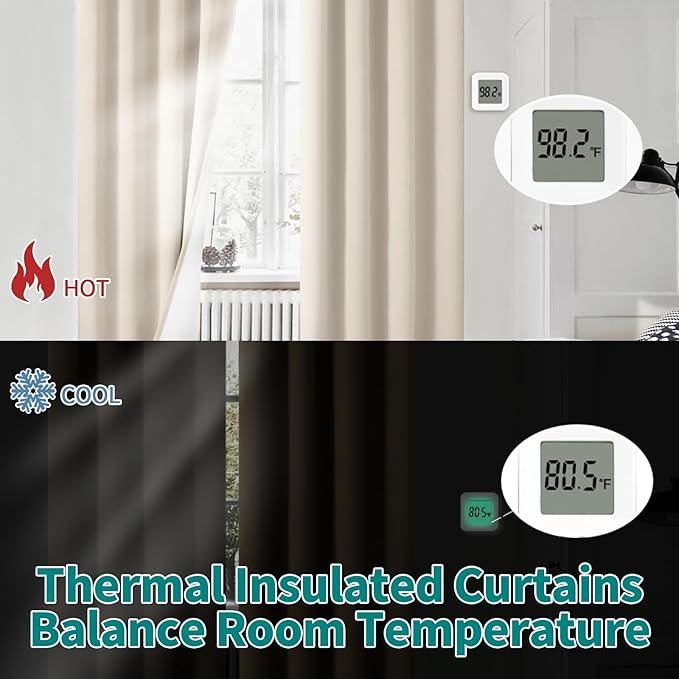 BGment Champagne Blackout Curtains for Bedroom 63 Inch Length, Thermal Insulated Window Curtains Soundproof Room Darkening Curtain Drapes for Living Room, Each Grommet Curtains 52 Inch Wide, 2 Panels