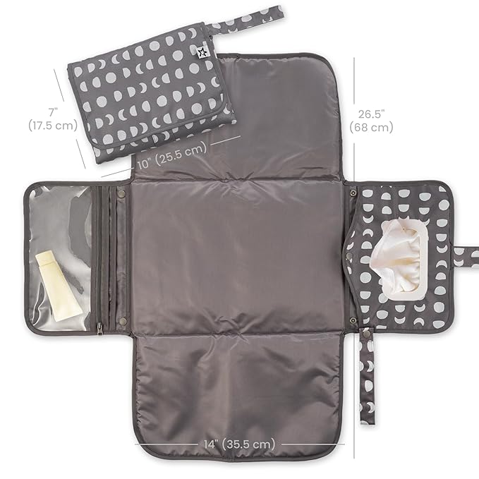 Tiny Twinkle Portable Diaper Changing Pad | Waterproof, Wipeable & Compact Baby Changing Pad for Travel | Smart Wipes Pocket & Organized Storage| Newborn Shower Gift (Luna)