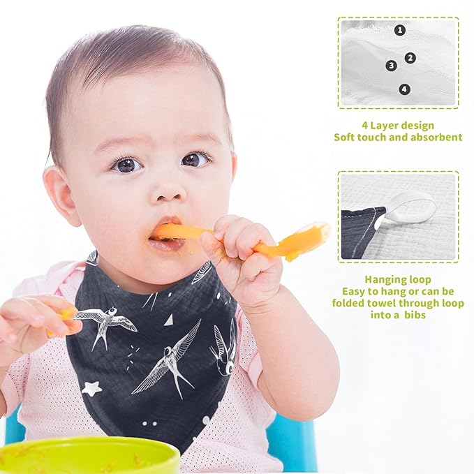 vvfelixl Baby Muslin Washcloths Swallow Bird Baby Burp Cloths Cotton Baby Face Towel for Newborn Infants Boys Girls Soft and Absorbent 11.8 X 11.8 in, 3 Pack