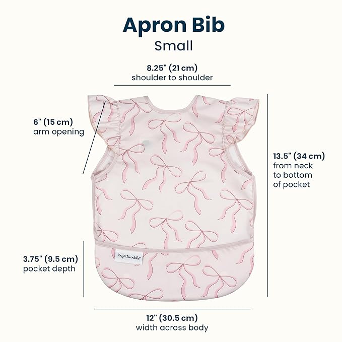 Tiny Twinkle Mess Proof Baby Bib for Girls | Waterproof Toddler Bib for Eating | Baby Apron for Feeding | Machine Washable | Perfect Shower Gift (Bows, 6–24M)