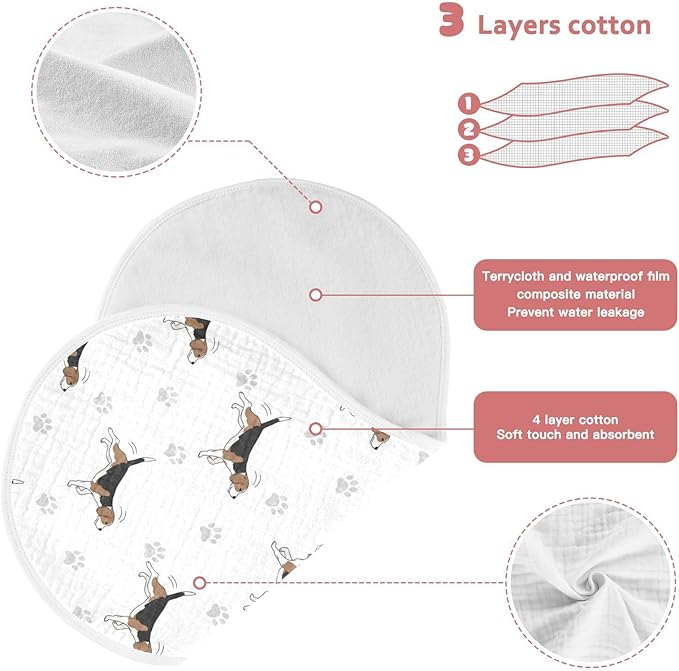 Qinllo 1 Pack Muslin Burp Cloths Beagle Paw Print White Cotton Baby Burp Cloths Extra Absorbent and Soft Thick Burping Cloth for Newborn Boys Girls 22x11 Inch