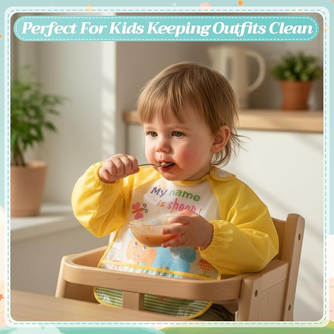Tarpop Long Sleeve Bibs Infant Smocks Multi Pack Waterproof Soft Sleeved Bibs for Babies Toddler Eating Feeding
