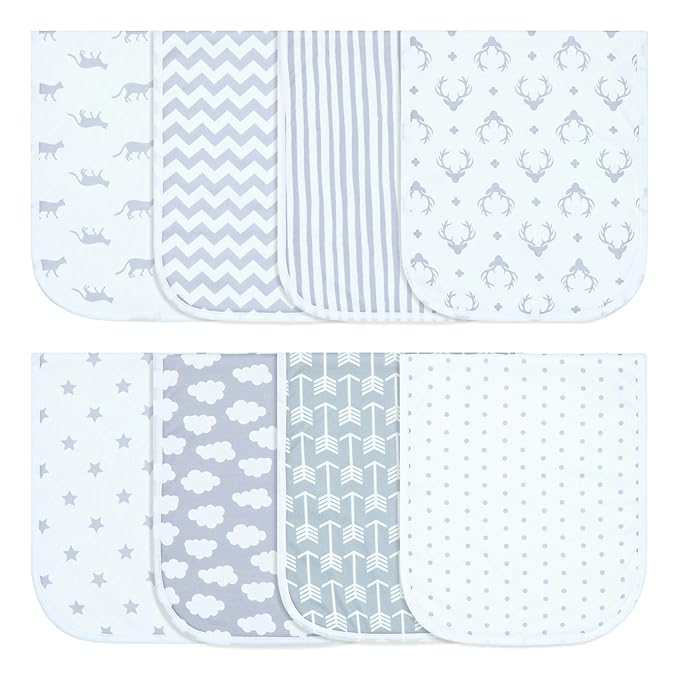 Hakochia Burp Cloths for Baby Boy & Girl Organic Cotton Large Unisex Burp Clothes Extra Absorbent Soft Neutral Burping Rags Spit Up Cloth Sets for Newborns 8 Pack