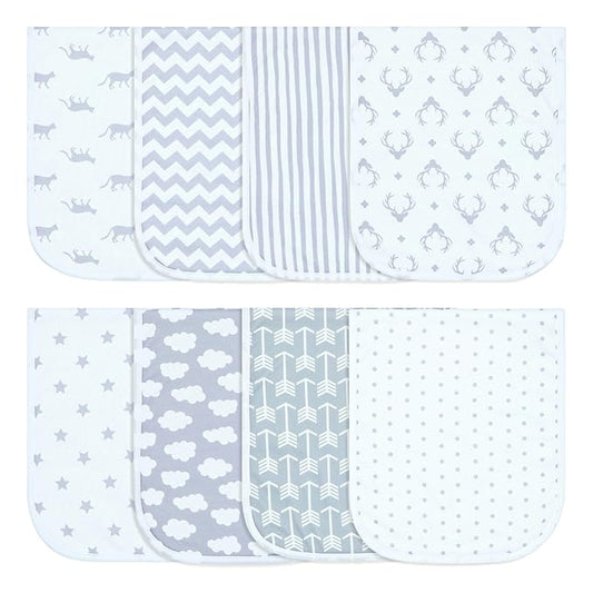 Hakochia Burp Cloths for Baby Boy & Girl Organic Cotton Large Unisex Burp Clothes Extra Absorbent Soft Neutral Burping Rags Spit Up Cloth Sets for Newborns 8 Pack