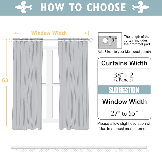 ChrisDowa 100% Blackout Curtains 63 inch Long for Bedroom with Black Liner, 2 Thick Layers Total Blackout Thermal Insulated Grommet Window Curtains 2 Panels Set (Pure White, 38 x 63 Inch)