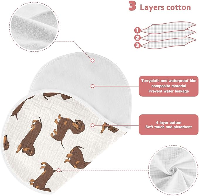 1 Pack Muslin Burp Cloths Dachshund Dogs Cute Cotton Baby Burp Cloths Soft Burping Cloth Absorbent Spit Up Rags for Newborn Babies 22x11 Inch